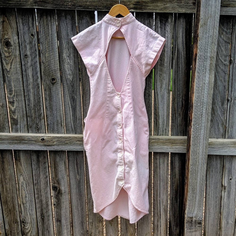 Vintage 80s Pink Open Back Keyhole Dress
